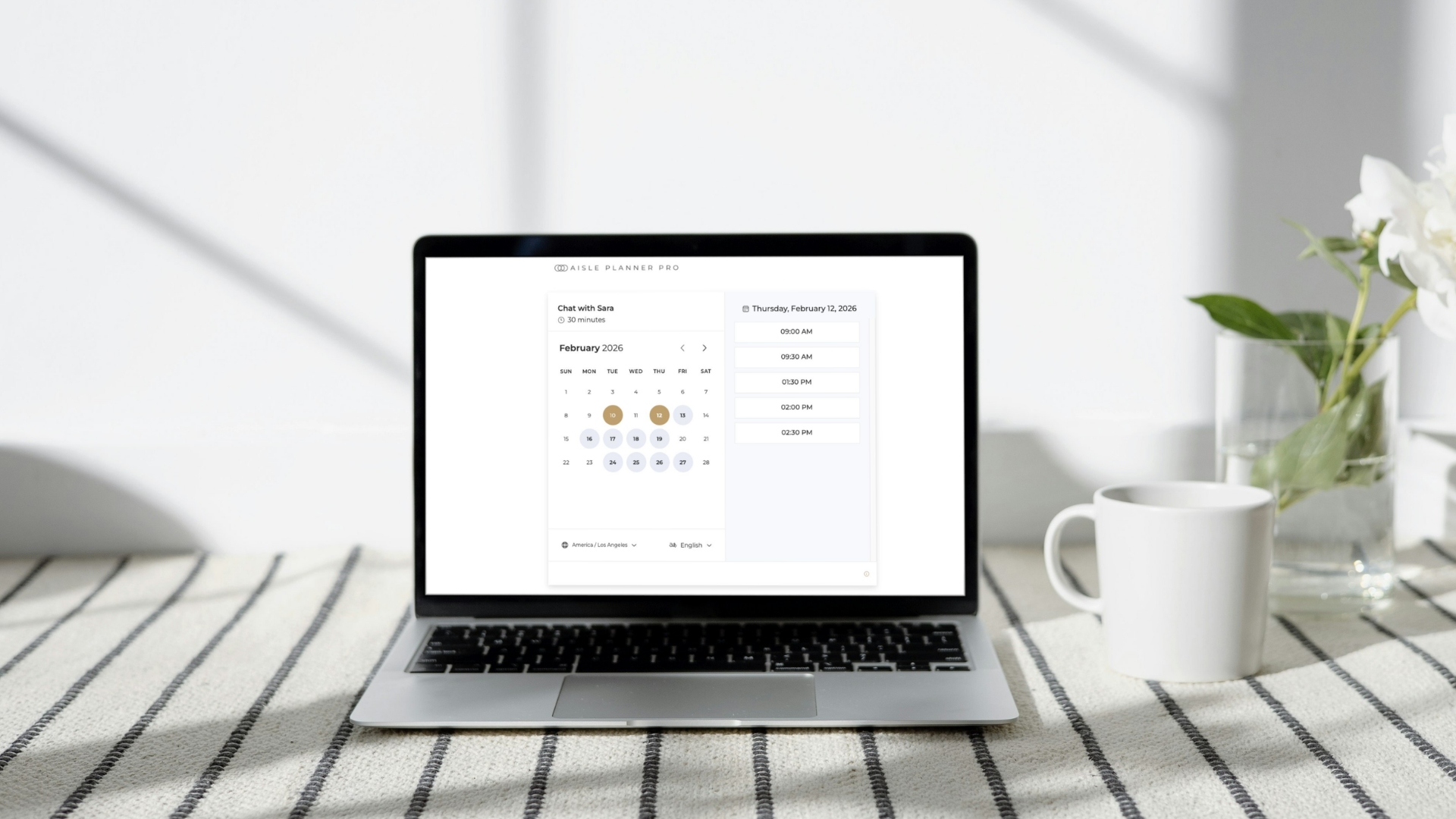 Calendar Reminders A sleek digital calendar within Aisle Planner Pro showing a streamlined schedule of event dates and tasks, designed to eliminate double-bookings and ensure timely project management.