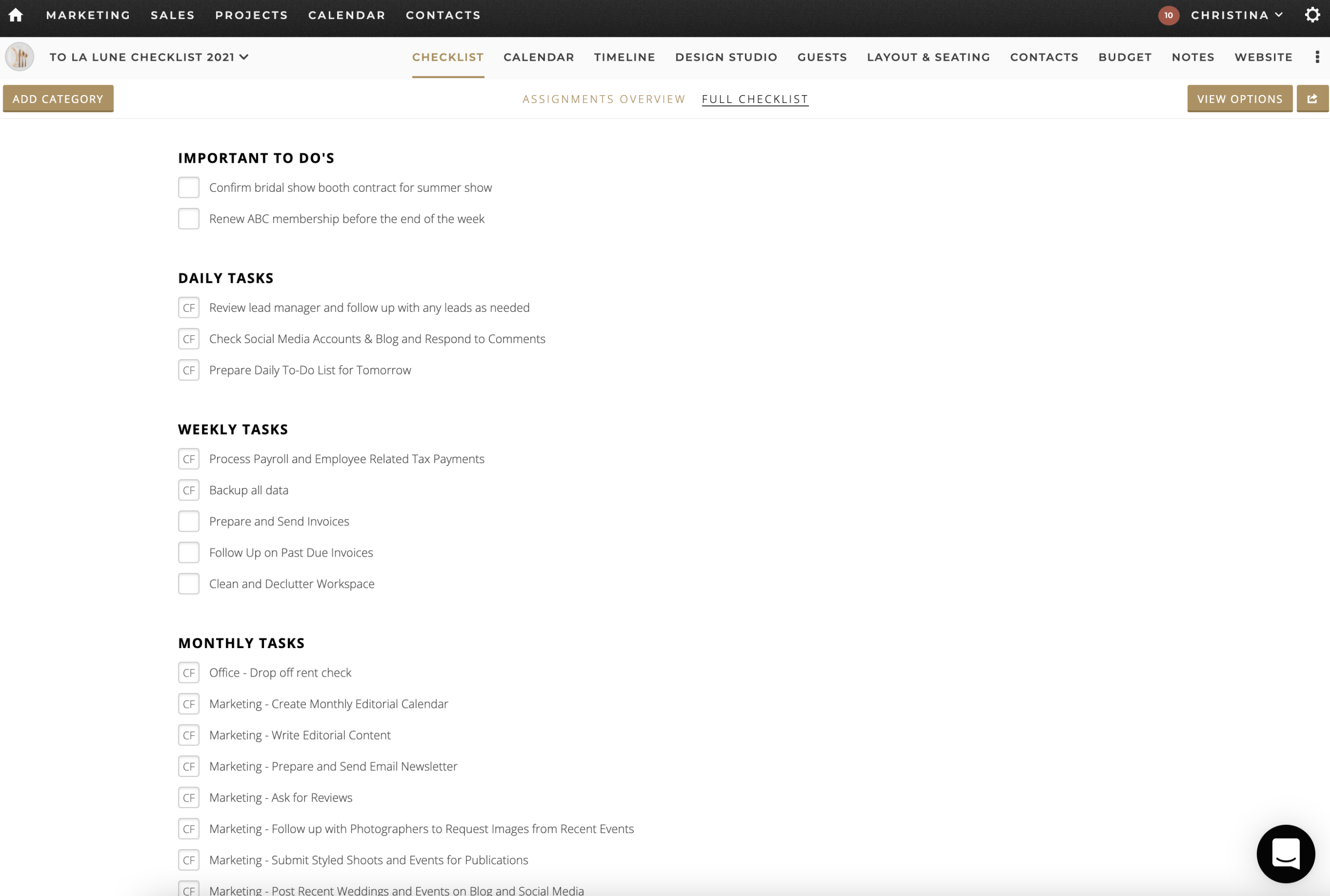 Checklist template