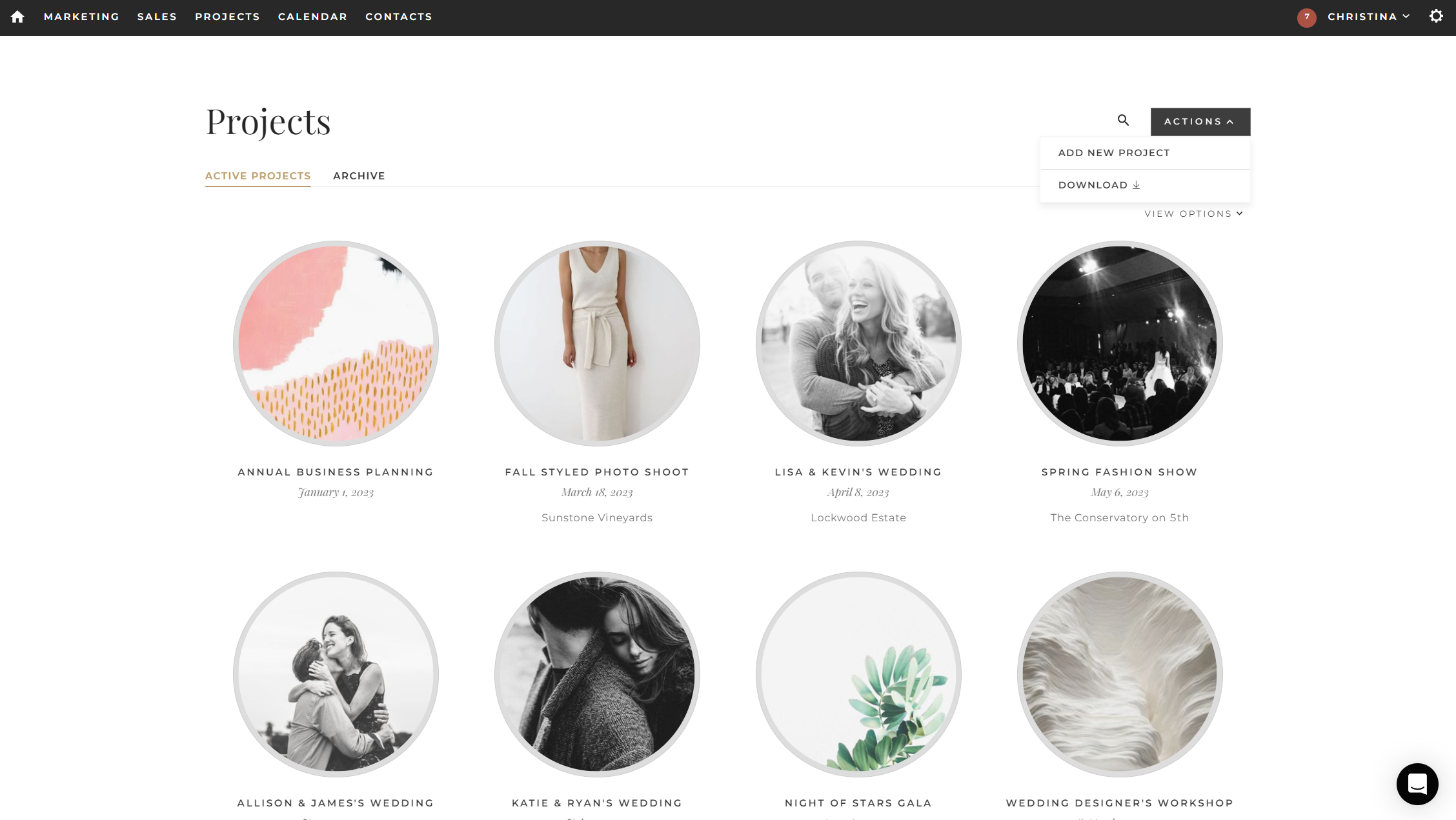 Project Index grid view
