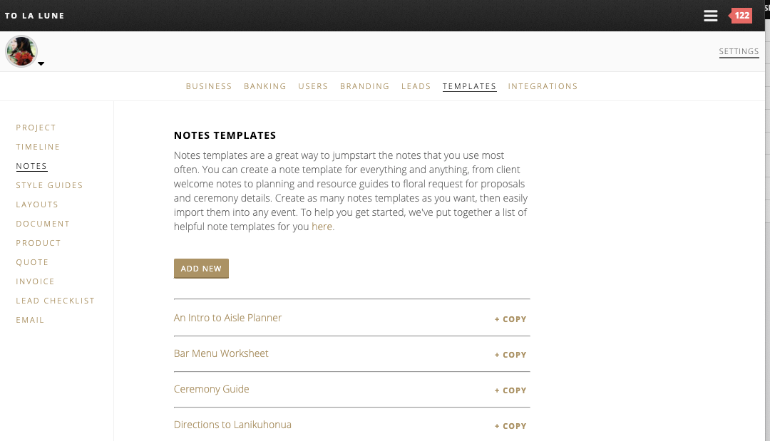 Notes templates